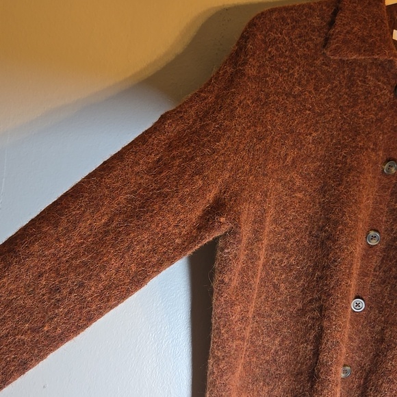 Madewell Carrabelle Polo Cardigan Alpaca Mohair Sweater In Heather Mahogany - Picture 7 of 14